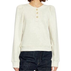 NWT Ulla Johnson Hudson French Terry Long Puff Sleeve Button Neck Sweatshirt